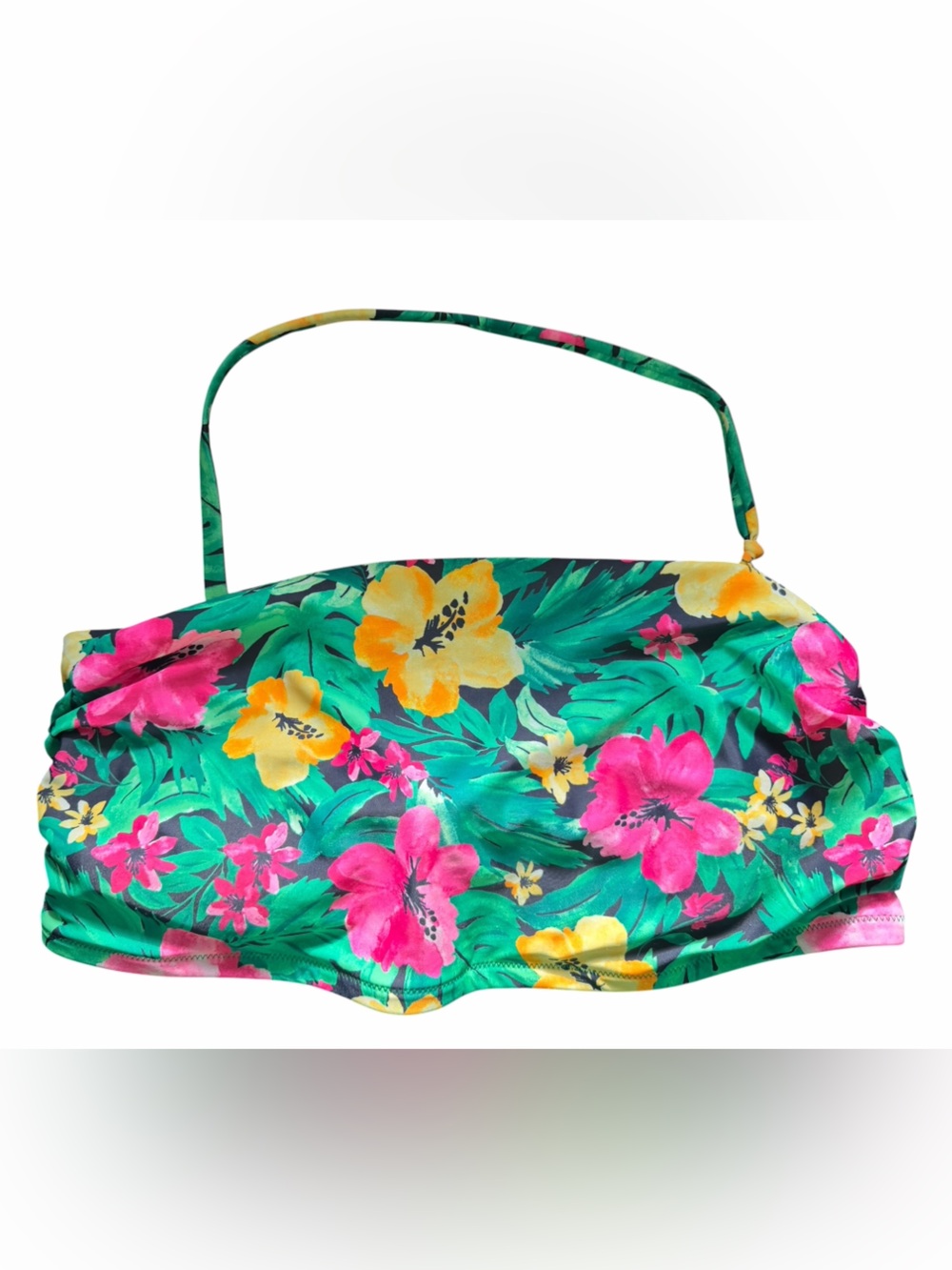 Old Navy Green Floral Bandeau Bikini Top with Pink and Yellow Flowers